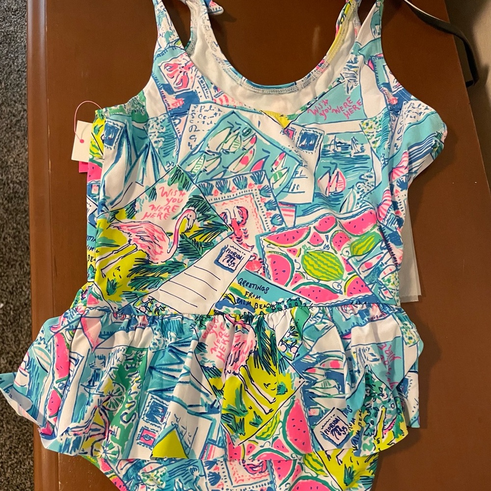 Lilly Pulitzer girls size 12 wish you were here one piece swim NWT!